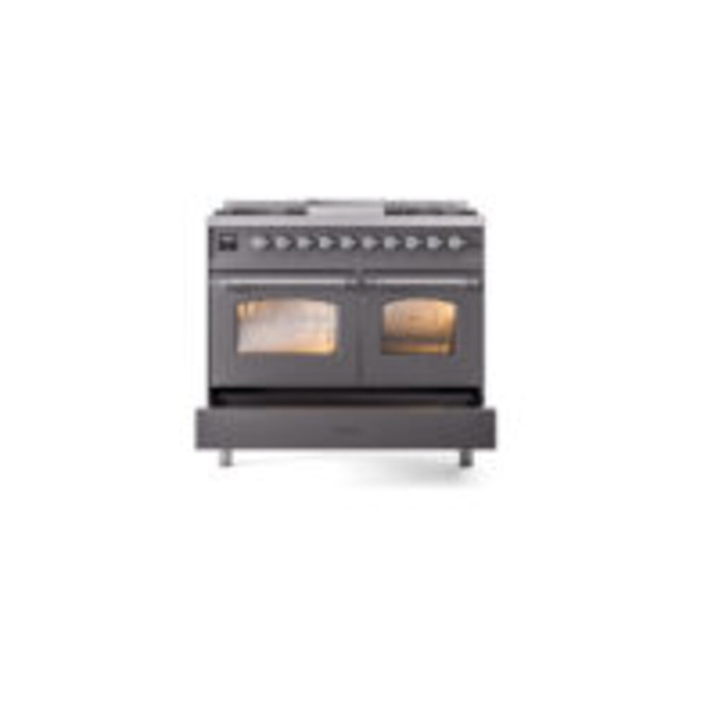 ILVE UPD40FNMPMGC Nostalgie II 40" Dual Fuel Range, drawer opened