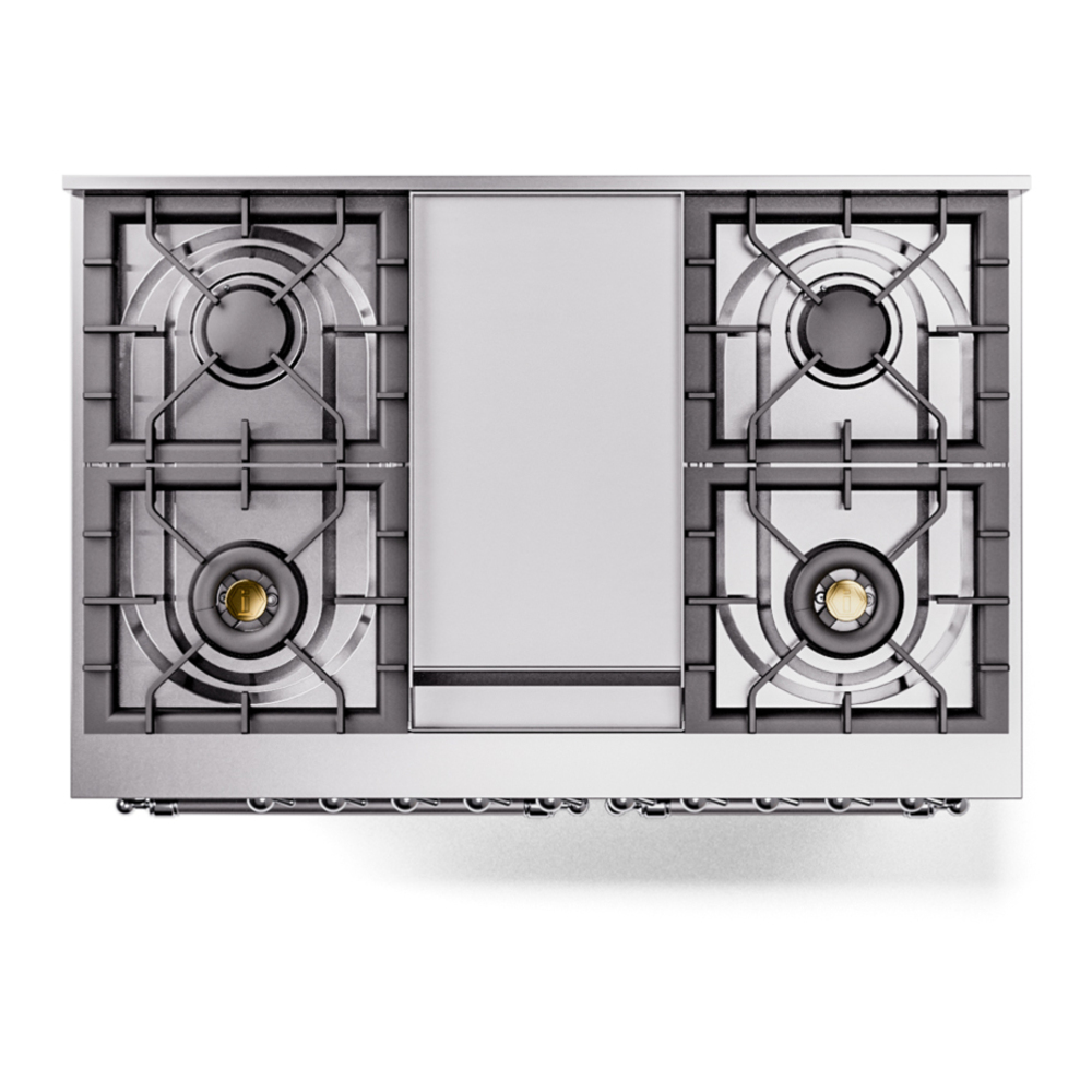 ILVE UPD40FNMPMGC Nostalgie II 40 inch Dual Fuel Range with Double Ovens, 6 Burners and Griddle (Natural Gas, Triple Glass Door, Graphite Matte, Chrome) 11 ILVE UPD40FNMPMGC Nostalgie II 40" Dual Fuel Range, top view