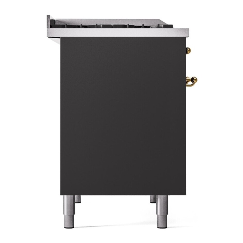 ILVE UPD40FNMPMGGLP Nostalgie II 40 inch Dual Fuel Range with Double Ovens, 6 Burners and Griddle (Liquid Propane, Triple Glass Door, Graphite Matte, Brass) 12 ILVE UPD40FNMPMGGLP left side