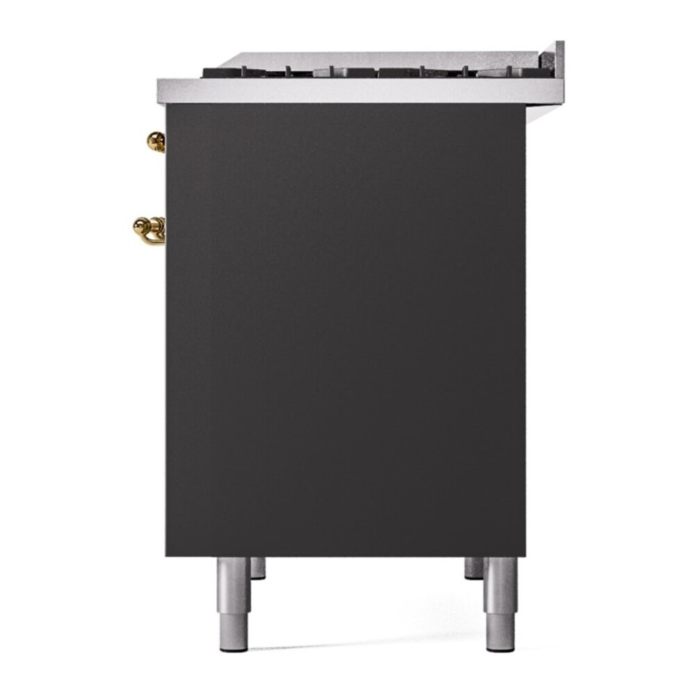 ILVE UPD40FNMPMGG Nostalgie II 40 inch Dual Fuel Range with Double Ovens, 6 Burners and Griddle (Natural Gas, Triple Glass Door, Graphite Matte, Brass) 13 ILVE UPD40FNMPMGG right side