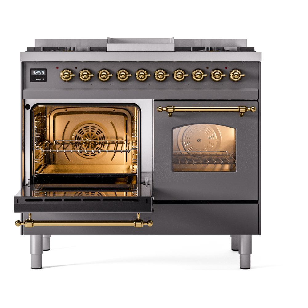 ILVE UPD40FNMPMGG Nostalgie II 40" Dual Fuel Range, main oven door opened