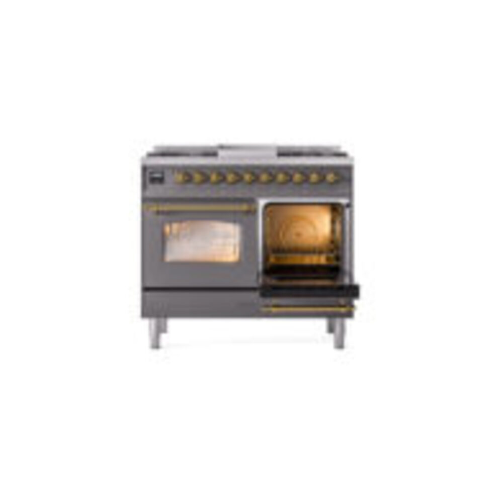 ILVE UPD40FNMPMGG Nostalgie II 40" Dual Fuel Range, side oven door opened
