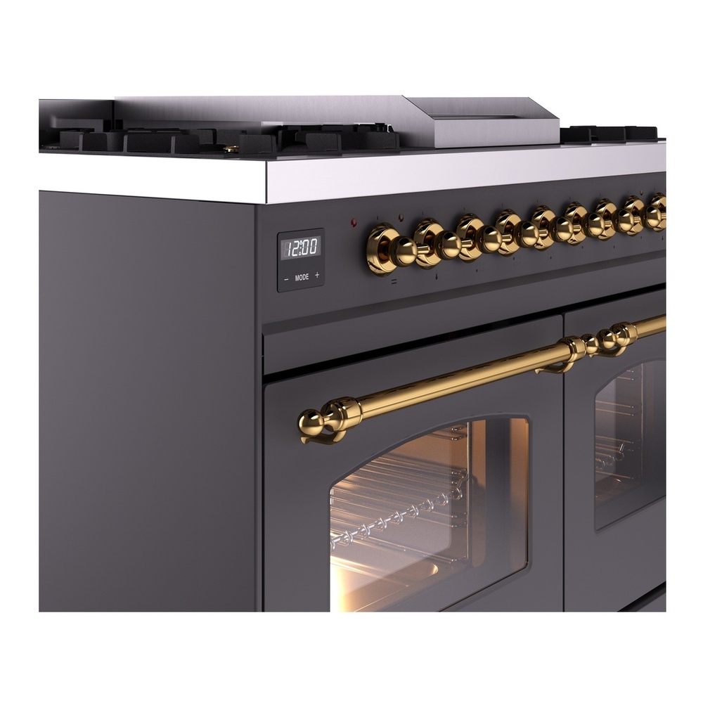 ILVE UPD40FNMPMGG Nostalgie II 40 inch Dual Fuel Range with Double Ovens, 6 Burners and Griddle (Natural Gas, Triple Glass Door, Graphite Matte, Brass) 10 ILVE UPD40FNMPMGG Nostalgie II 40" Dual Fuel Range, details