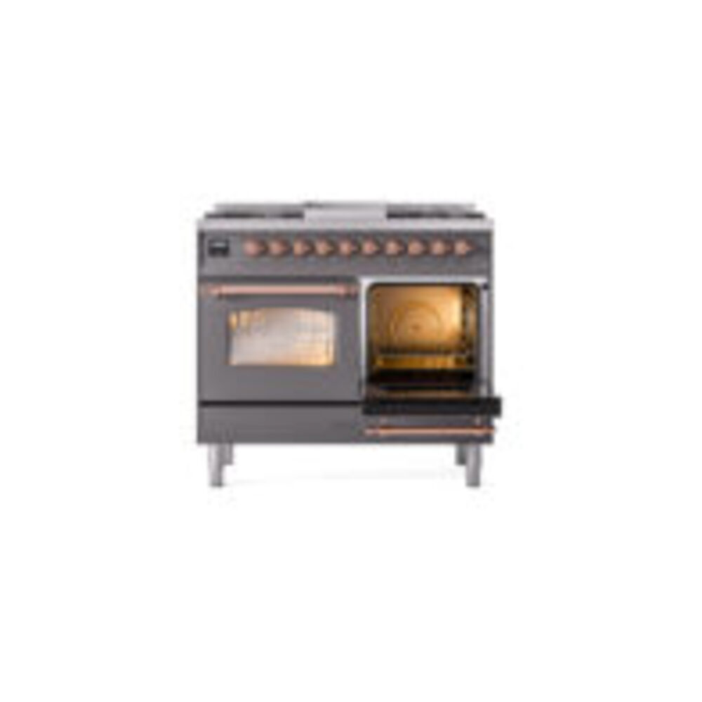 ILVE UPD40FNMPMGPLP Nostalgie II 40" Dual Fuel Range, side oven door opened