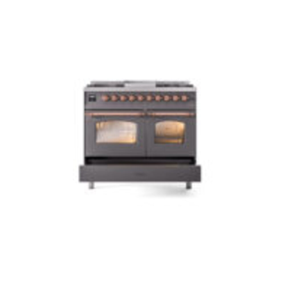 ILVE UPD40FNMPMGPLP Nostalgie II 40" Dual Fuel Range, drawer opened