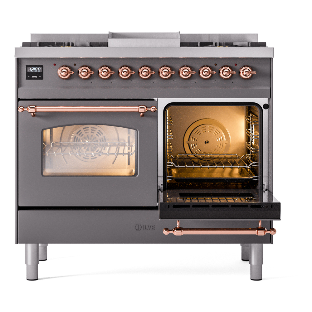 ILVE UPD40FNMPMGP Nostalgie II 40" Dual Fuel Range, side oven door opened