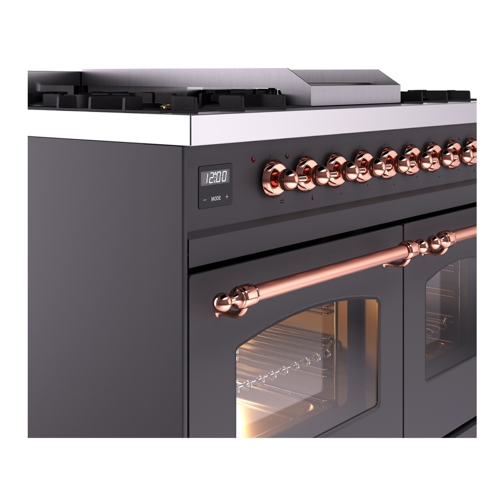 ILVE UPD40FNMPMGP Nostalgie II 40 inch Dual Fuel Range with Double Ovens, 6 Burners and Griddle (Natural Gas, Triple Glass Door, Graphite Matte, Copper) 10 ILVE UPD40FNMPMGP Nostalgie II 40" Dual Fuel Range, details