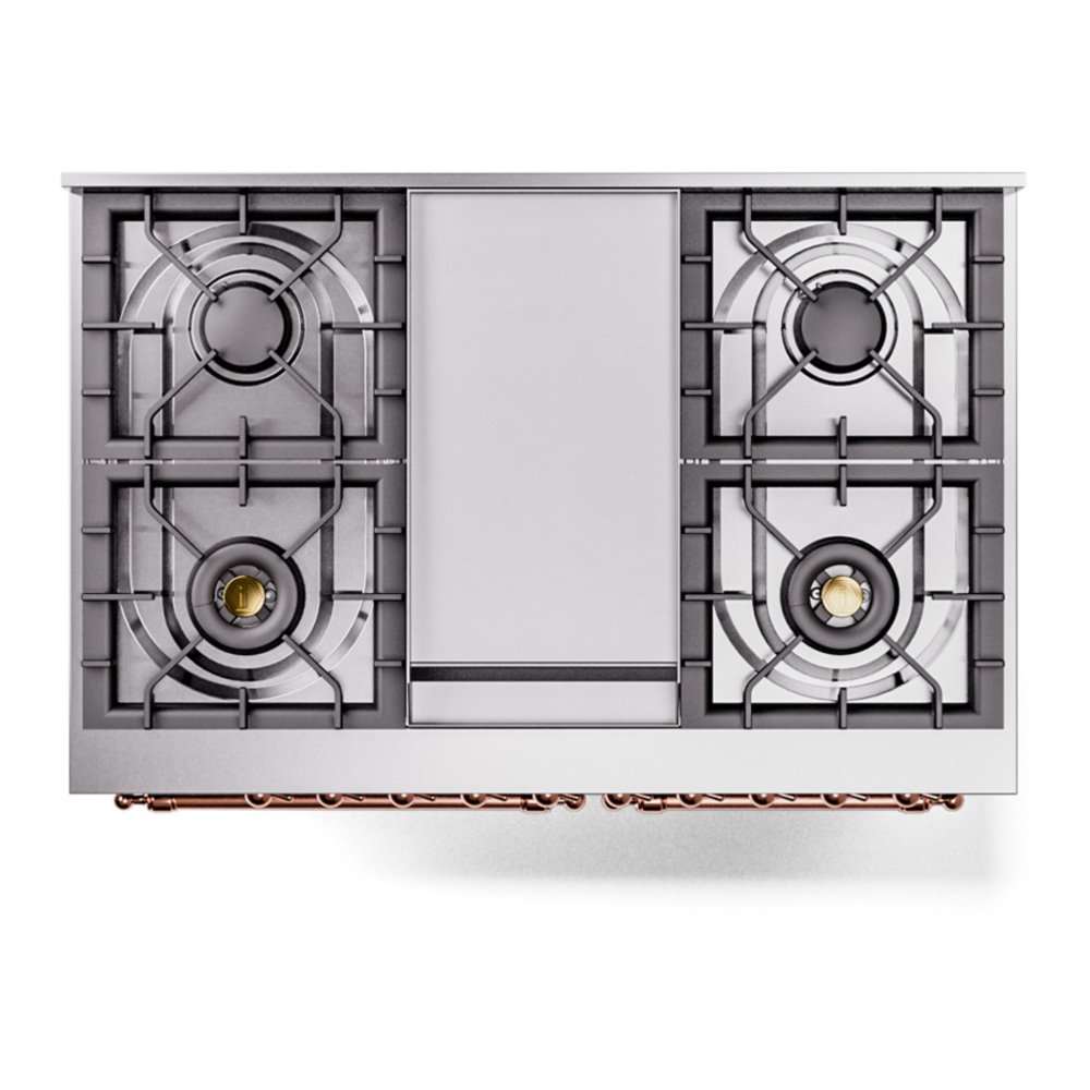 ILVE UPD40FNMPMGP Nostalgie II 40 inch Dual Fuel Range with Double Ovens, 6 Burners and Griddle (Natural Gas, Triple Glass Door, Graphite Matte, Copper) 11 ILVE UPD40FNMPMGP Nostalgie II 40" Dual Fuel Range, top view