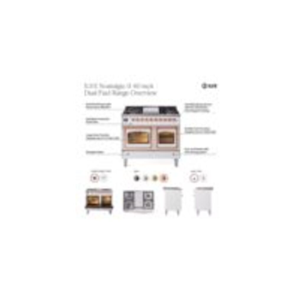ILVE UPD40FNMP Nostalgie II 40 inch Dual Fuel Range with Double Ovens, 6 Burners and Griddle