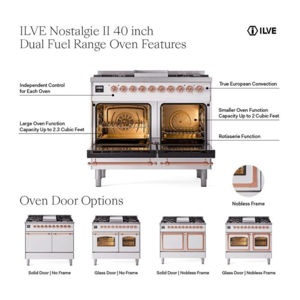 ILVE UPD40FNMP Nostalgie II 40 inch Dual Fuel Range with Double Ovens, 6 Burners and Griddle