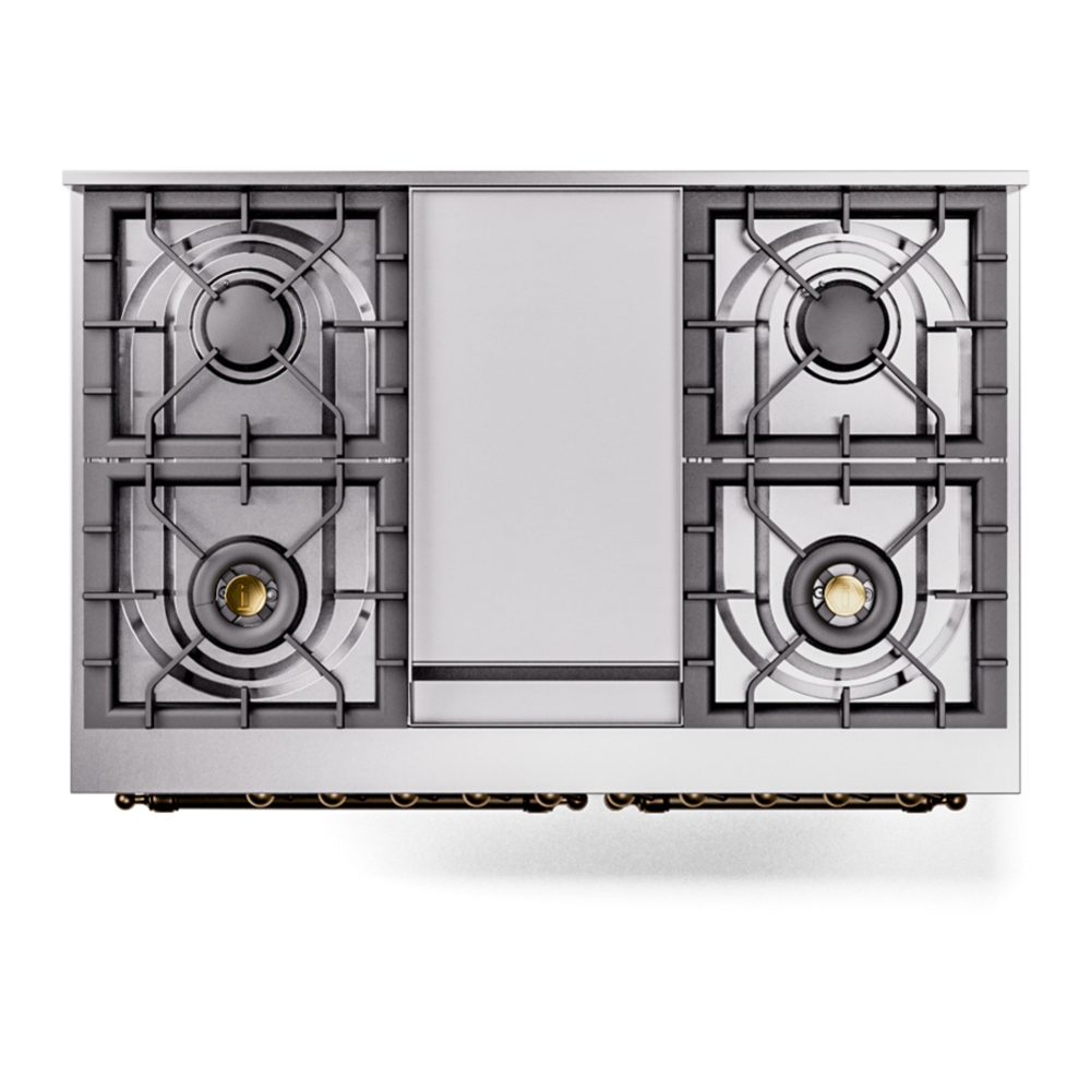 ILVE UPD40FNMPRABLP Nostalgie II 40 inch Dual Fuel Range with Double Ovens, 6 Burners and Griddle (Liquid Propane, Triple Glass Door, RAL, Burnished) 6 ILVE UPD40FNMPRABLP Nostalgie II 40" Dual Fuel Range, top view