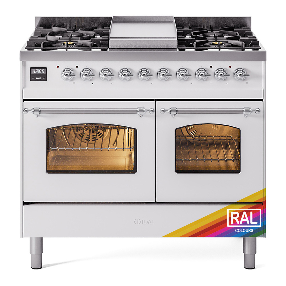 ILVE UPD40FNMPRACLP Nostalgie II 40 inch Dual Fuel Range with Double Ovens, 6 Burners and Griddle (Liquid Propane, Triple Glass Door, RAL, Chrome) 1 UPD40FNMPRACLP