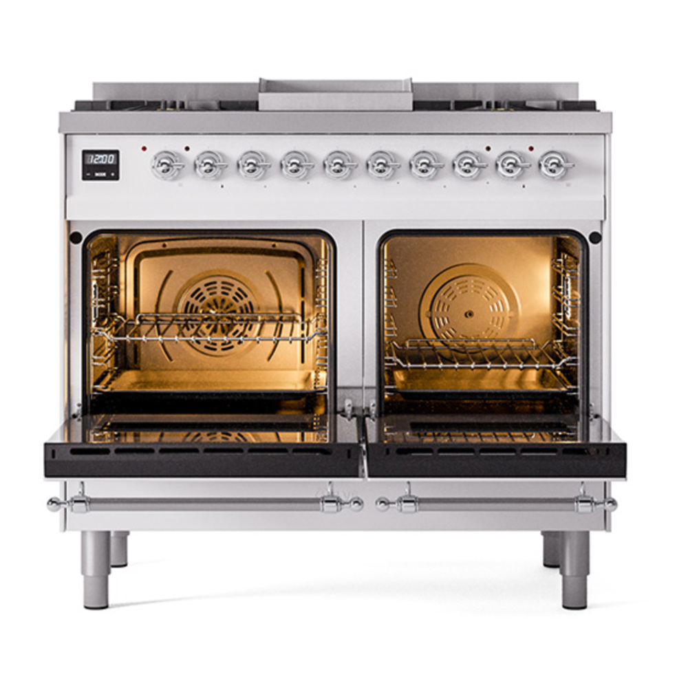 ILVE UPD40FNMPRAC Nostalgie II 40 inch Dual Fuel Range with Double Ovens, 6 Burners and Griddle (Natural Gas, Triple Glass Door, RAL, Chrome) 5 ILVE_UPD40FNMPRAC_Nostalgie_II_oven_door_opened