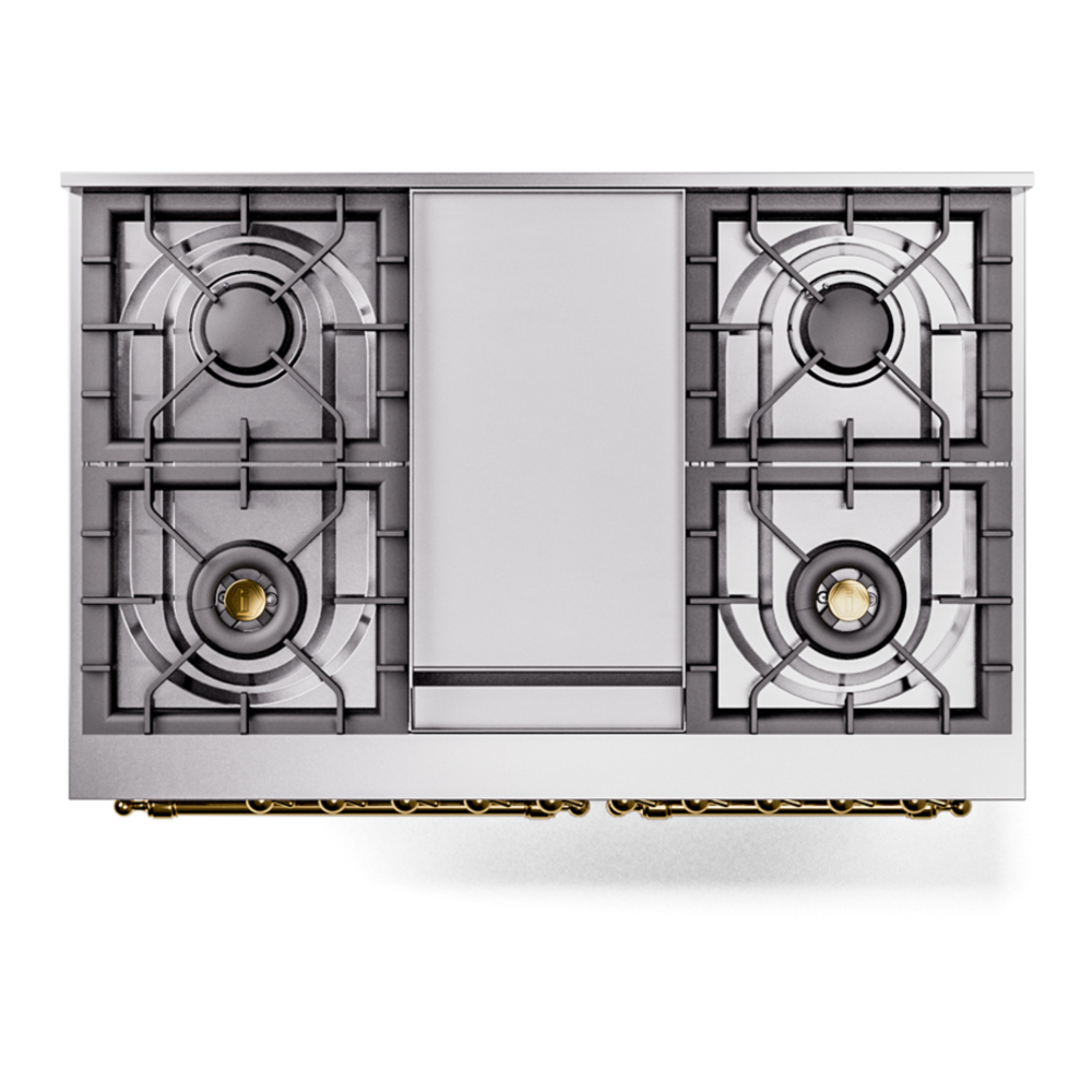 ILVE UPD40FNMPRAG Nostalgie II 40 inch Dual Fuel Range with Double Ovens, 6 Burners and Griddle (Natural Gas, Triple Glass Door, RAL, Brass) 6 ILVE UPD40FNMPRAG Nostalgie II 40" Dual Fuel Range, top view