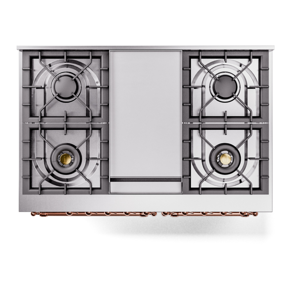 ILVE UPD40FNMPRAPLP Nostalgie II 40 inch Dual Fuel Range with Double Ovens, 6 Burners and Griddle (Liquid Propane, Triple Glass Door, RAL, Copper) 6 ILVE UPD40FNMPRAPLP Nostalgie II 40" Dual Fuel Range, top view