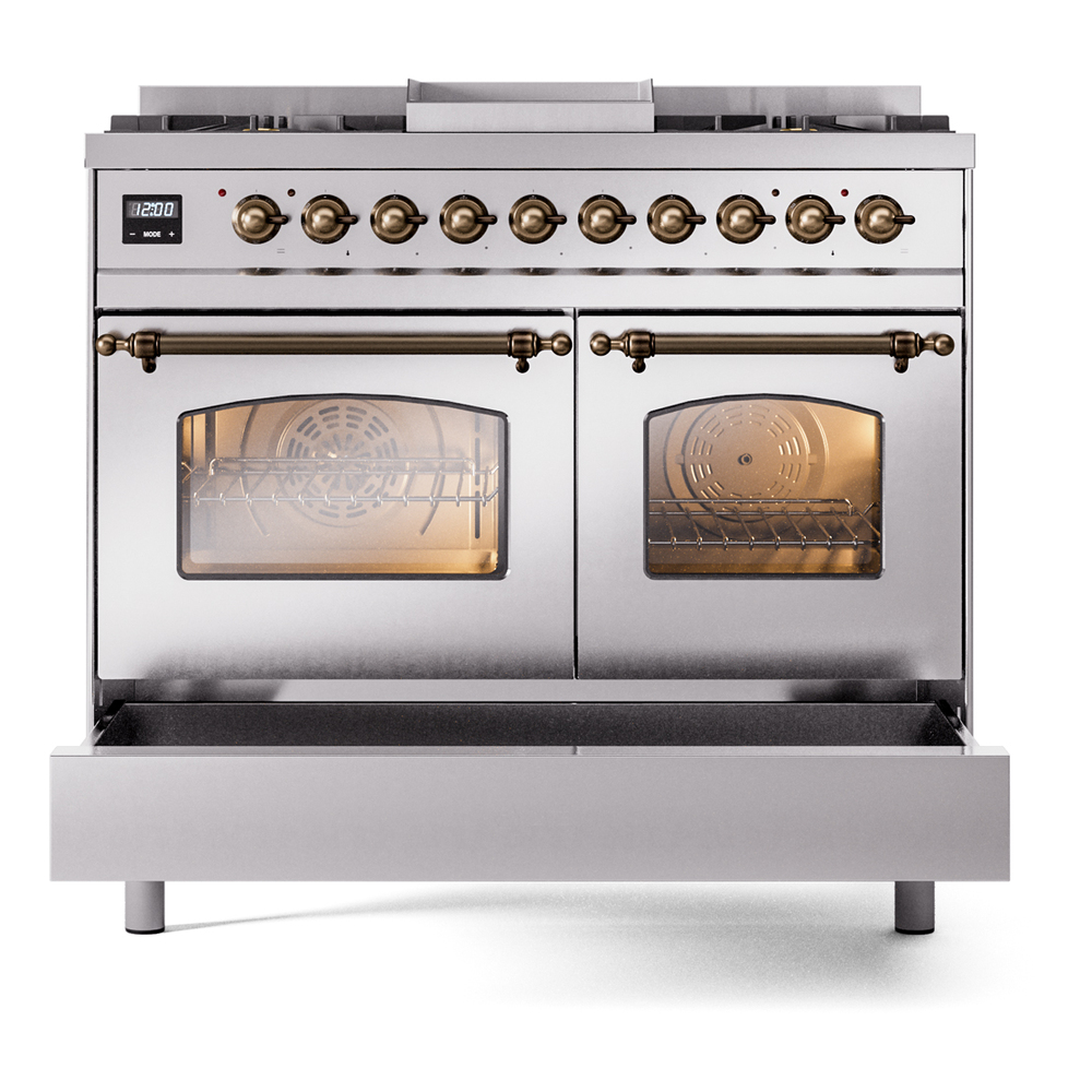 ILVE UPD40FNMPSSBLP Nostalgie II 40" Dual Fuel Range, drawer opened