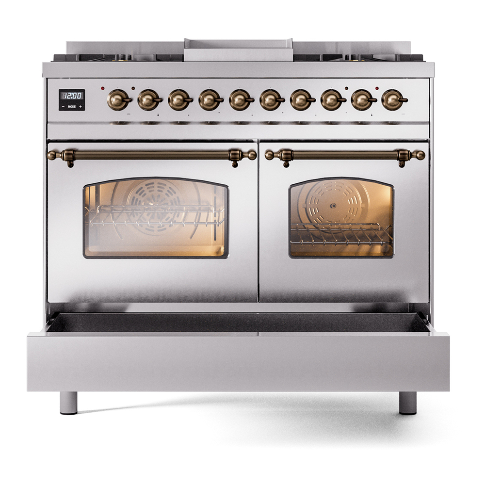 ILVE UPD40FNMPSSBLP Nostalgie II 40 inch Dual Fuel Range with Double Ovens, 6 Burners and Griddle (Liquid Propane, Triple Glass Door, Stainless Steel, Burnished) 9 ILVE UPD40FNMPSSBLP Nostalgie II 40" Dual Fuel Range, drawer opened