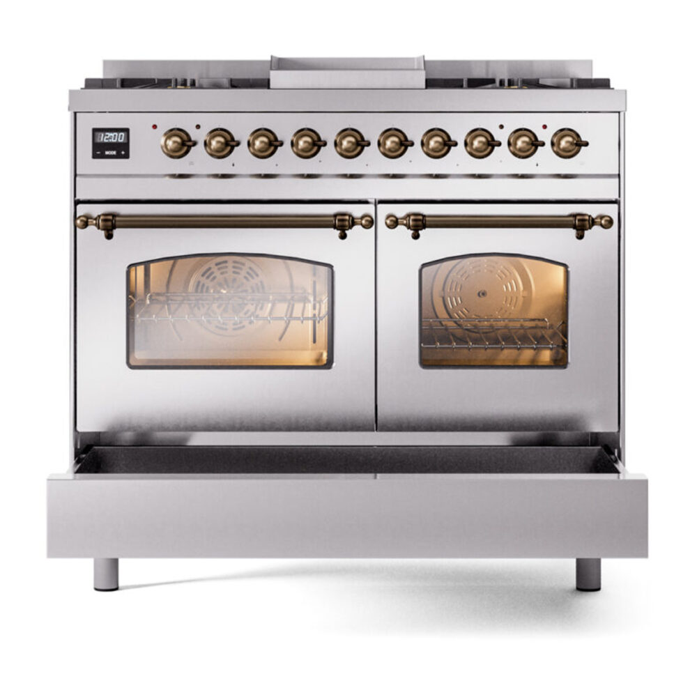ILVE UPD40FNMPSSBLP Nostalgie II 40" Dual Fuel Range, drawer opened