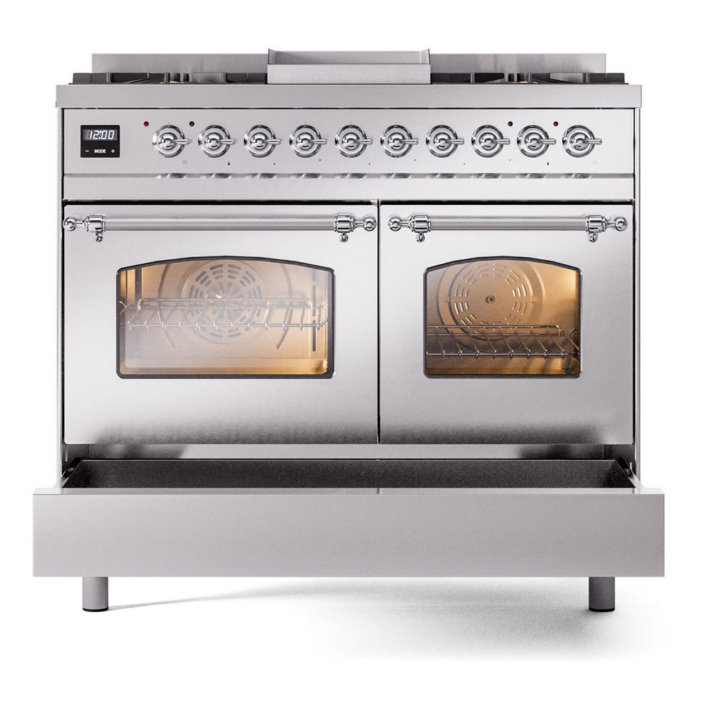 ILVE UPD40FNMPSSC Nostalgie II 40" Dual Fuel Range, drawer opened