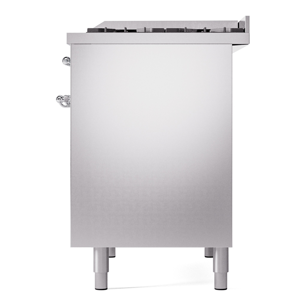 ILVE UPD40FNMPSSCLP Nostalgie II 40 inch Dual Fuel Range with Double Ovens, 6 Burners and Griddle (Liquid Propane, Triple Glass Door, Stainless Steel, Chrome) 13 ILVE UPD40FNMPSSC Nostalgie II 40" Dual Fuel Range, right side view