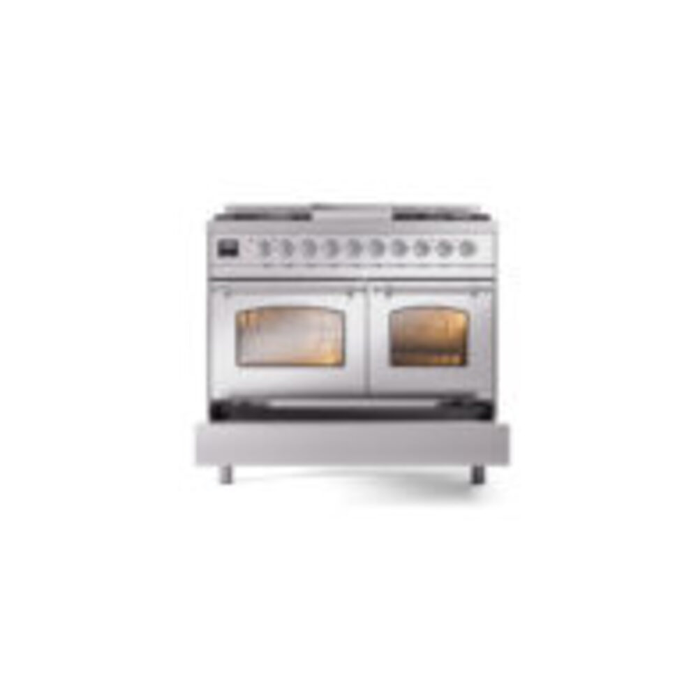 ILVE UPD40FNMPSSC Nostalgie II 40" Dual Fuel Range, drawer opened