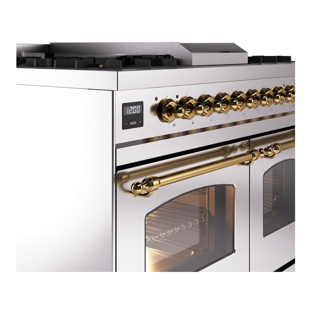 ILVE UPD40FNMPSSGLP Nostalgie II 40 inch Dual Fuel Range with Double Ovens, 6 Burners and Griddle (Liquid Propane, Triple Glass Door, Stainless Steel, Brass) 10 ILVE UPD40FNMPSSGLP Nostalgie II 40" Dual Fuel Range, details