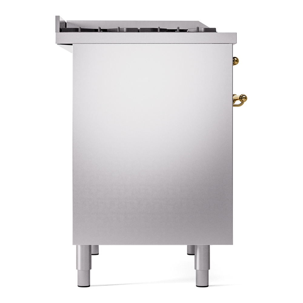 ILVE UPD40FNMPSSGLP Nostalgie II 40 inch Dual Fuel Range with Double Ovens, 6 Burners and Griddle (Liquid Propane, Triple Glass Door, Stainless Steel, Brass) 12 ILVE UPD40FNMPSSGLP Nostalgie II 40" Dual Fuel Range, left side view