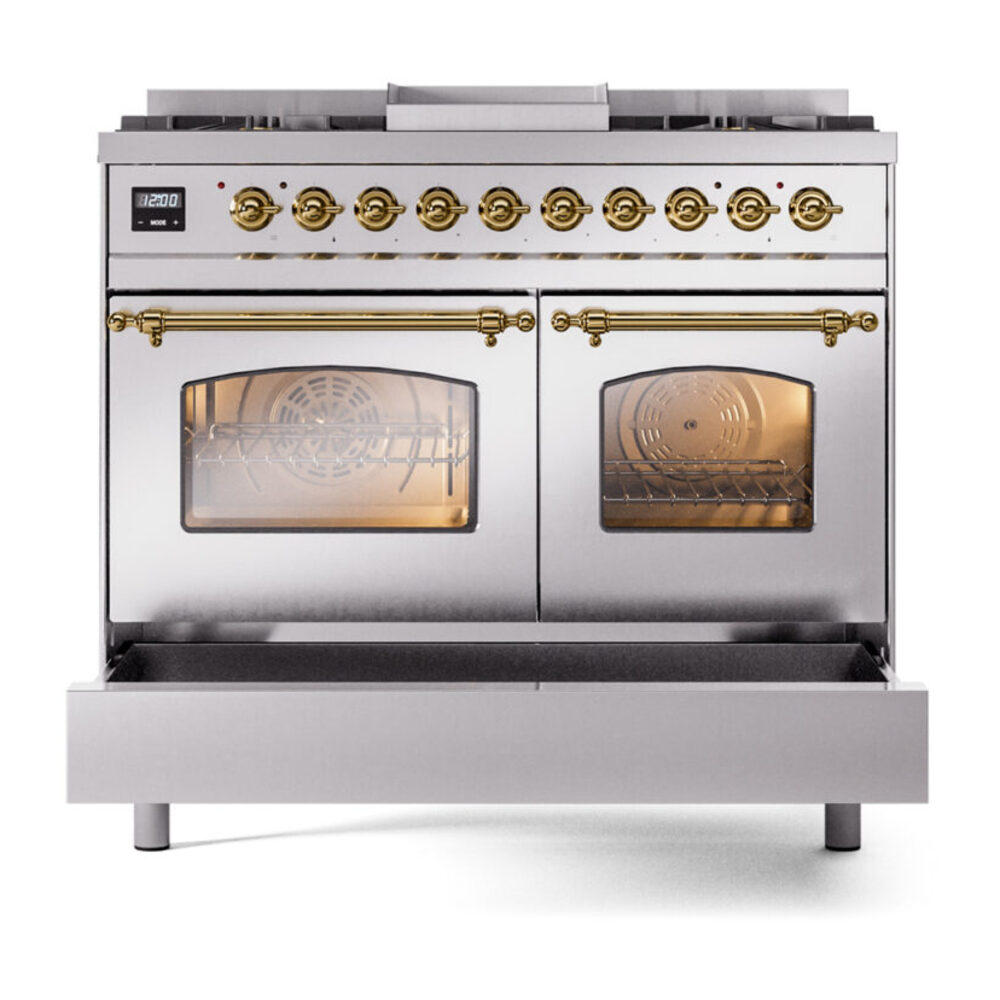 ILVE UPD40FNMPSSG Nostalgie II 40" Dual Fuel Range, drawer opened