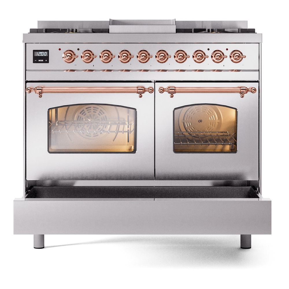 ILVE UPD40FNMPSSPLP Nostalgie II 40" Dual Fuel Range, drawer opened