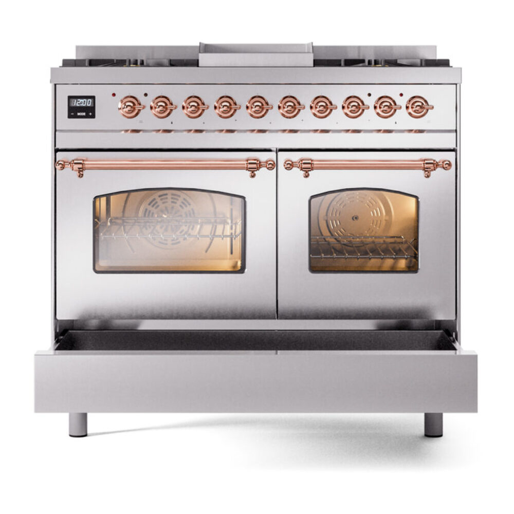 ILVE UPD40FNMPSSPLP Nostalgie II 40" Dual Fuel Range, drawer opened