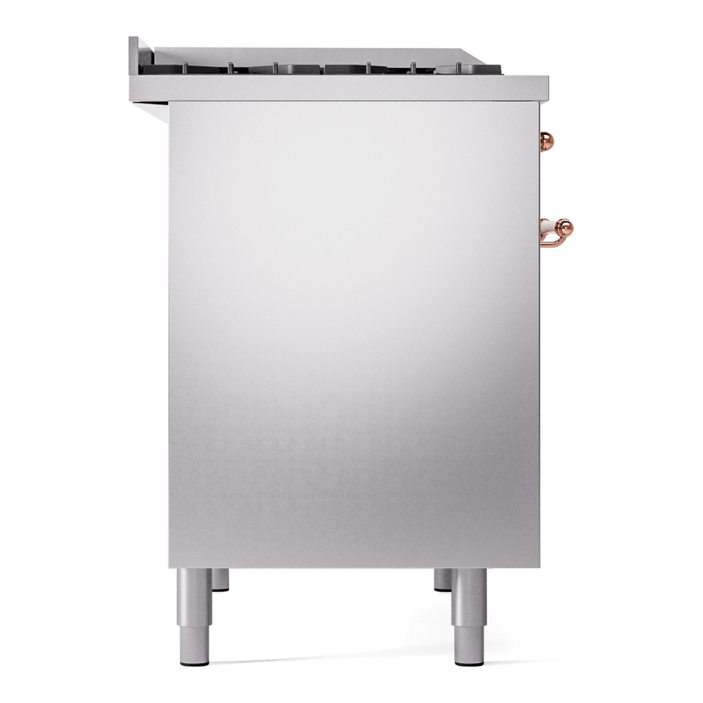ILVE UPD40FNMPSSPLP Nostalgie II 40 inch Dual Fuel Range with Double Ovens, 6 Burners and Griddle (Liquid Propane, Triple Glass Door, Stainless Steel, Copper) 12 ILVE UPD40FNMPSSPLP Nostalgie II 40" Dual Fuel Range, left side view