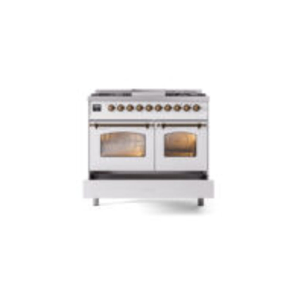 ILVE UPD40FNMPWHBLP Nostalgie II 40" Dual Fuel Range, drawer opened