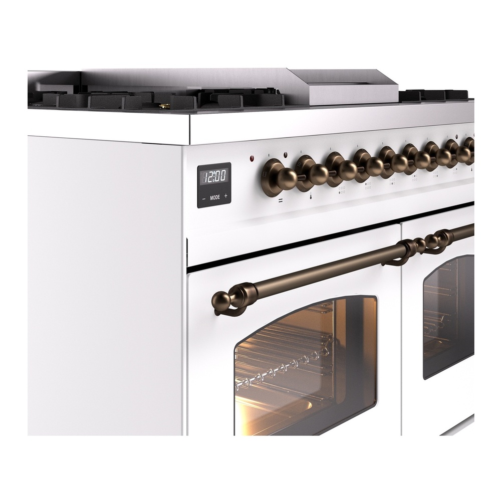 ILVE UPD40FNMPWHBLP Nostalgie II 40 inch Dual Fuel Range with Double Ovens, 6 Burners and Griddle (Liquid Propane, Triple Glass Door, White, Burnished) 10 ILVE UPD40FNMPWHBLP Nostalgie II 40" Dual Fuel Range, details