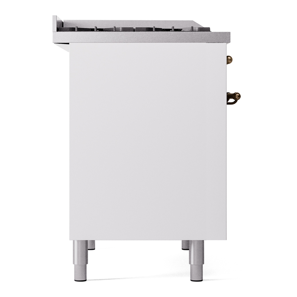 ILVE UPD40FNMPWHBLP Nostalgie II 40 inch Dual Fuel Range with Double Ovens, 6 Burners and Griddle (Liquid Propane, Triple Glass Door, White, Burnished) 12 ILVE UPD40FNMPWHBLP Nostalgie II 40" Dual Fuel Range, left side view