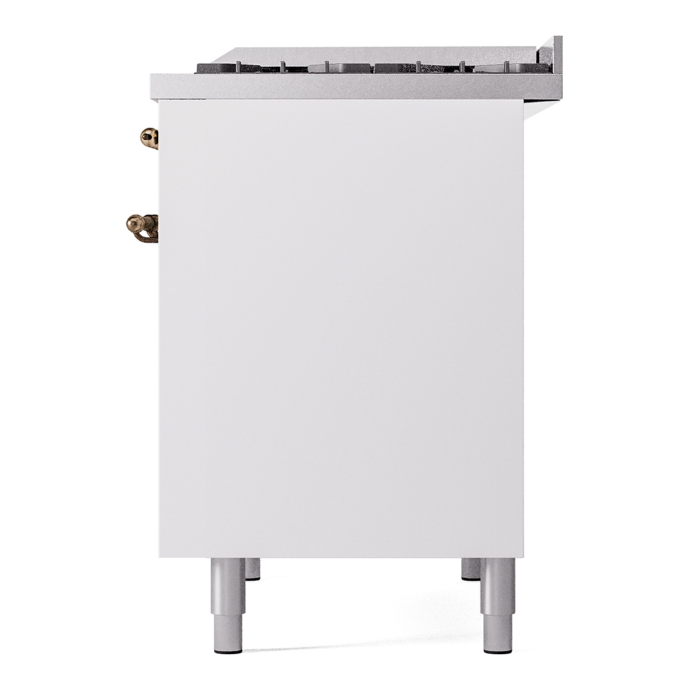ILVE UPD40FNMPWHBLP Nostalgie II 40 inch Dual Fuel Range with Double Ovens, 6 Burners and Griddle (Liquid Propane, Triple Glass Door, White, Burnished) 13 ILVE UPD40FNMPWHBLP Nostalgie II 40" Dual Fuel Range, right side view