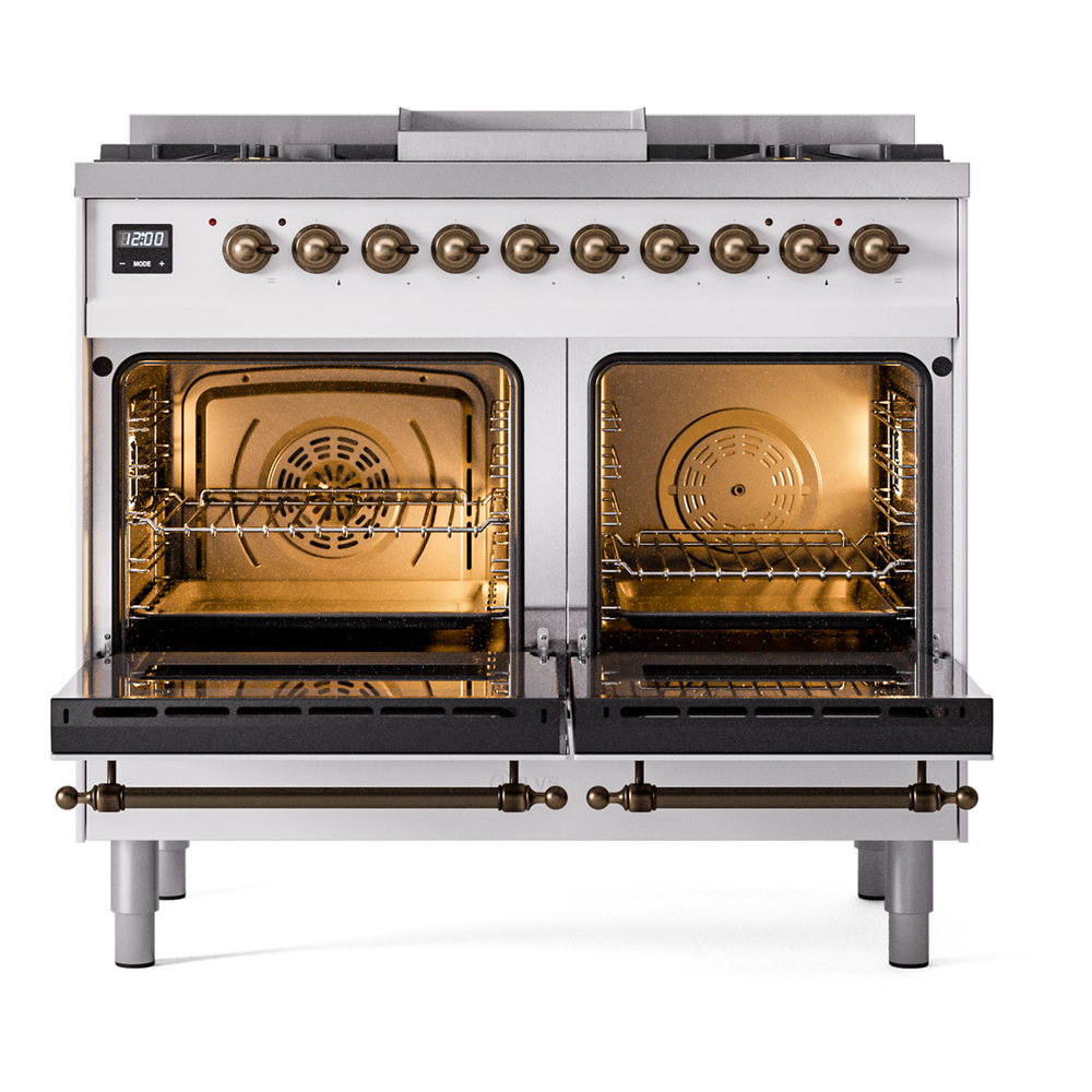 ILVE UPD40FNMPWHB Nostalgie II 40" Dual Fuel Range, oven doors opened