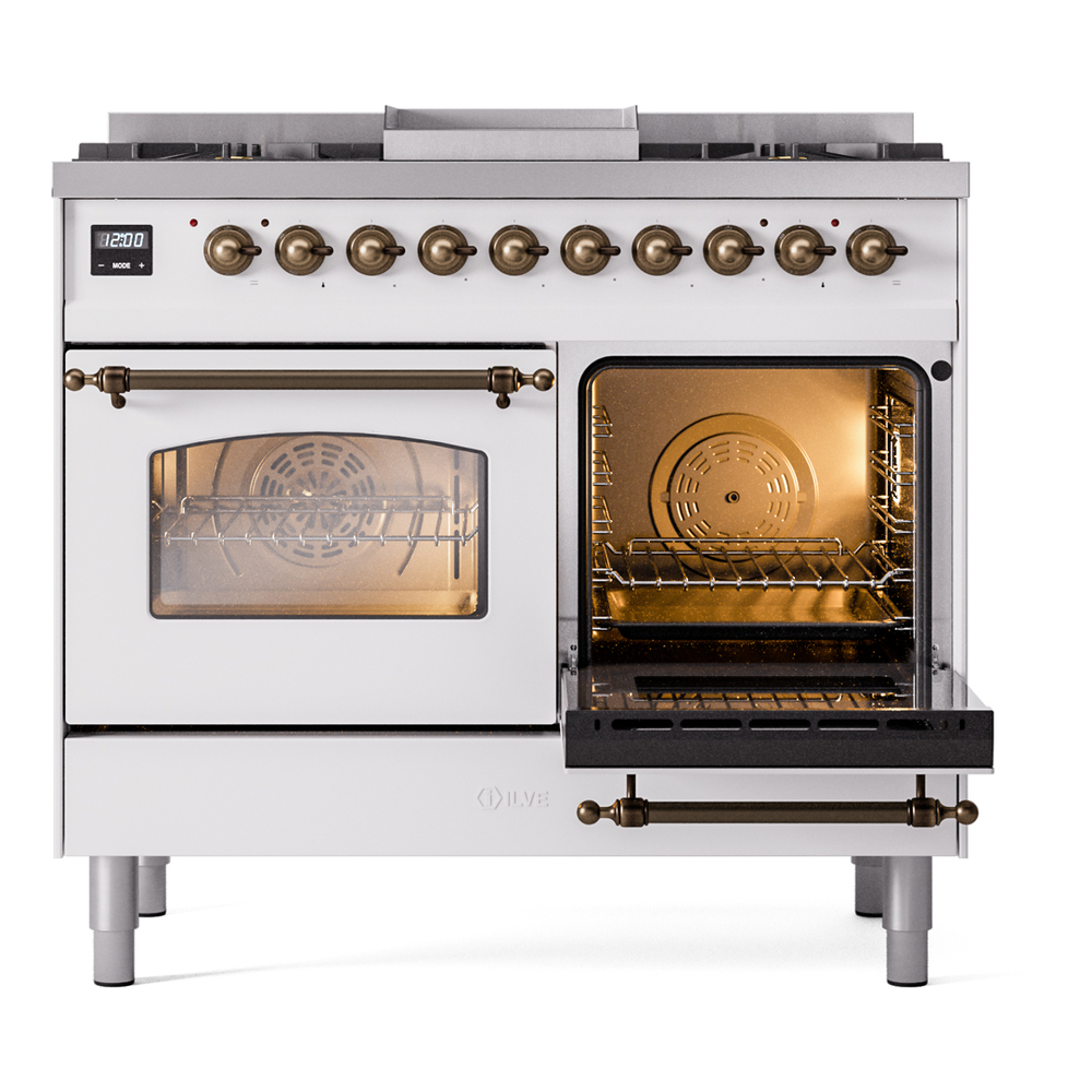 ILVE UPD40FNMPWHB Nostalgie II 40" Dual Fuel Range, side oven door opened