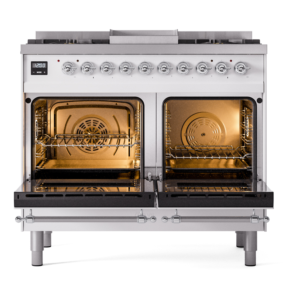 ILVE UPD40FNMPWHCLP Nostalgie II 40" Dual Fuel Range, oven doors opened