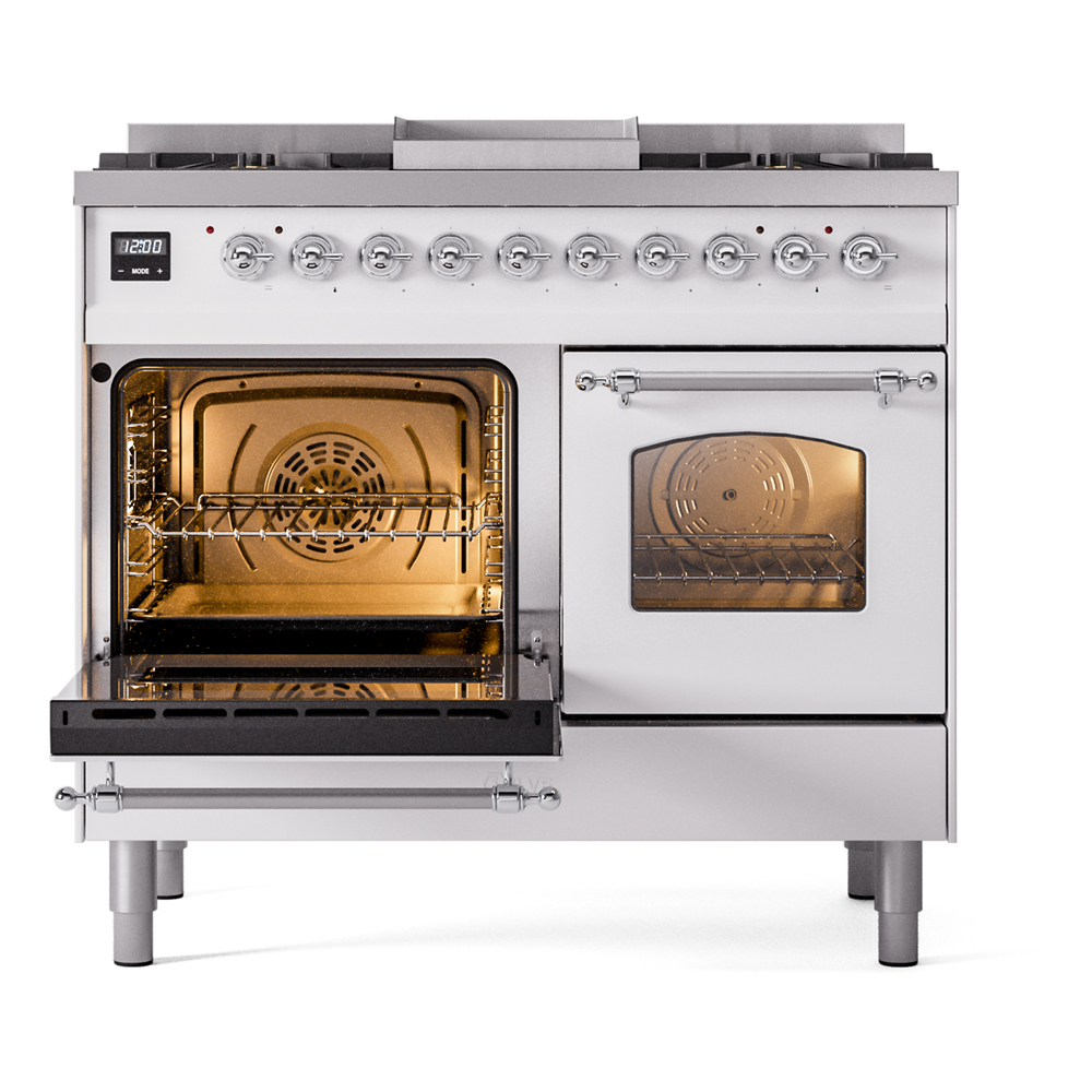 ILVE UPD40FNMPWHCLP Nostalgie II 40" Dual Fuel Range, main oven door opened