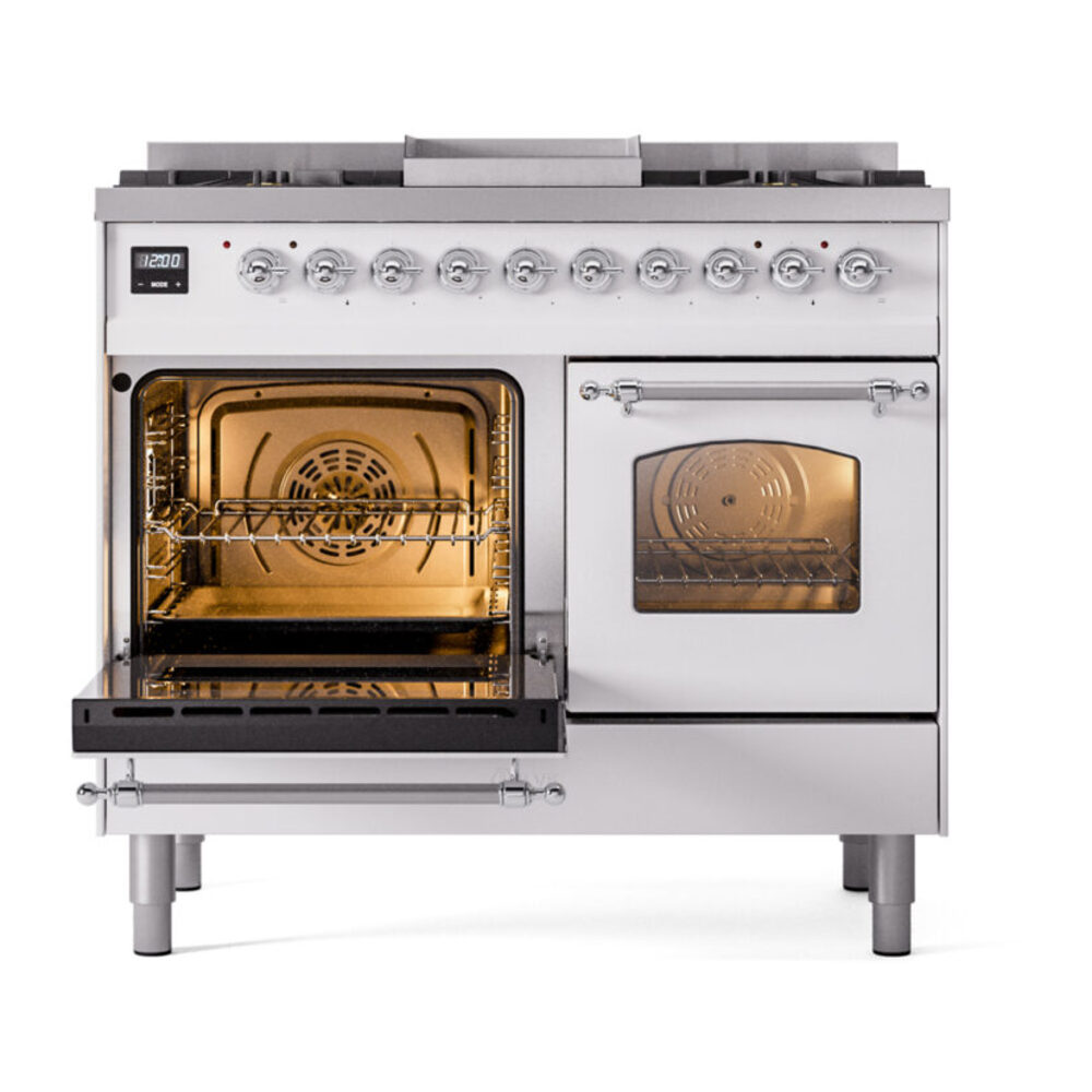 ILVE UPD40FNMPWHC Nostalgie II 40" Dual Fuel Range, main oven door opened