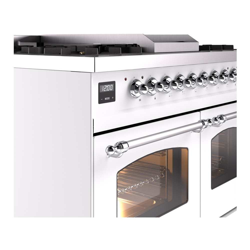 ILVE UPD40FNMPWHC Nostalgie II 40 inch Dual Fuel Range with Double Ovens, 6 Burners and Griddle (Natural Gas, Triple Glass Door, White, Chrome) 10 ILVE UPD40FNMPWHC Nostalgie II 40" Dual Fuel Range, details