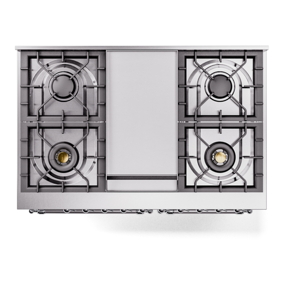 ILVE UPD40FNMPWHC Nostalgie II 40 inch Dual Fuel Range with Double Ovens, 6 Burners and Griddle (Natural Gas, Triple Glass Door, White, Chrome) 11 ILVE UPD40FNMPWHC Nostalgie II 40" Dual Fuel Range, top view