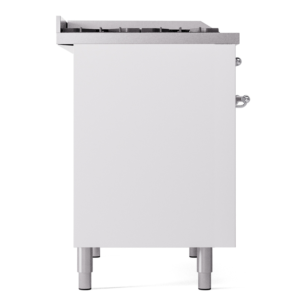 ILVE UPD40FNMPWHC Nostalgie II 40 inch Dual Fuel Range with Double Ovens, 6 Burners and Griddle (Natural Gas, Triple Glass Door, White, Chrome) 12 ILVE UPD40FNMPWHC Nostalgie II 40" Dual Fuel Range, left side view