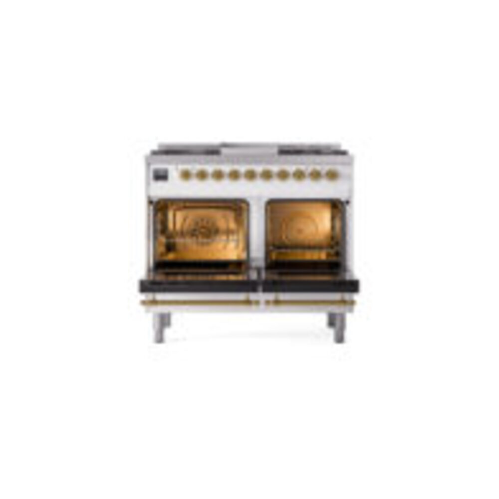 ILVE UPD40FNMPWHGLP Nostalgie II 40" Dual Fuel Range, oven doors opened