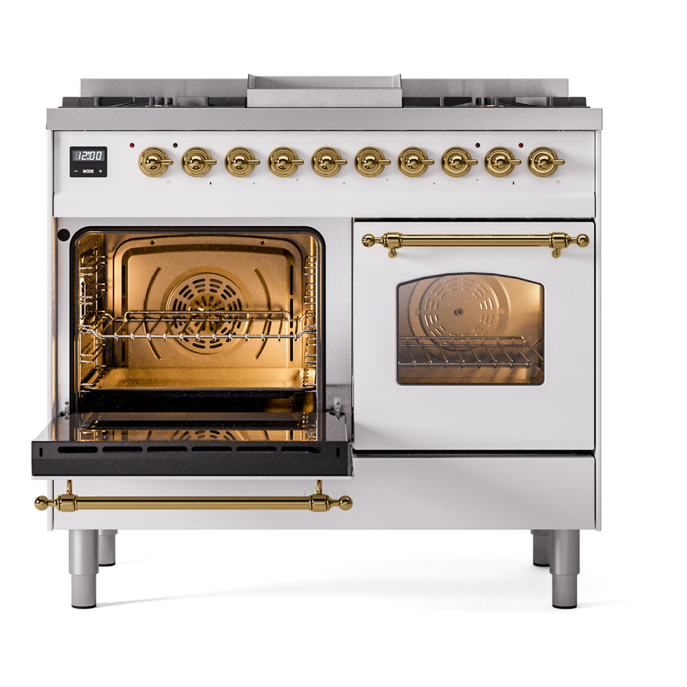 ILVE UPD40FNMPWHGLP Nostalgie II 40" Dual Fuel Range, main oven door opened