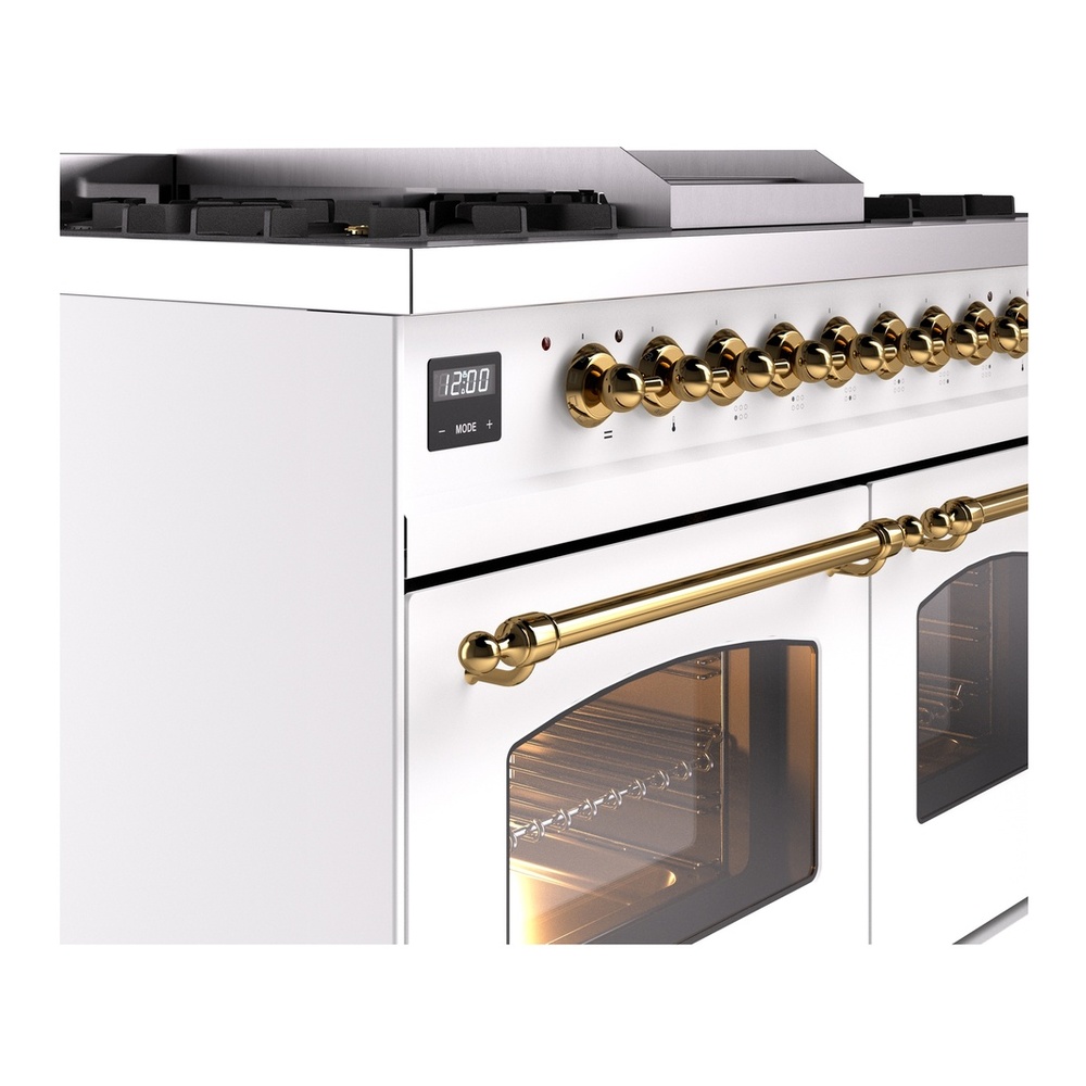 ILVE UPD40FNMPWHG Nostalgie II 40 inch Dual Fuel Range with Double Ovens, 6 Burners and Griddle (Natural Gas, Triple Glass Door, White, Brass) 10 ILVE UPD40FNMPWHG Nostalgie II 40" Dual Fuel Range, details