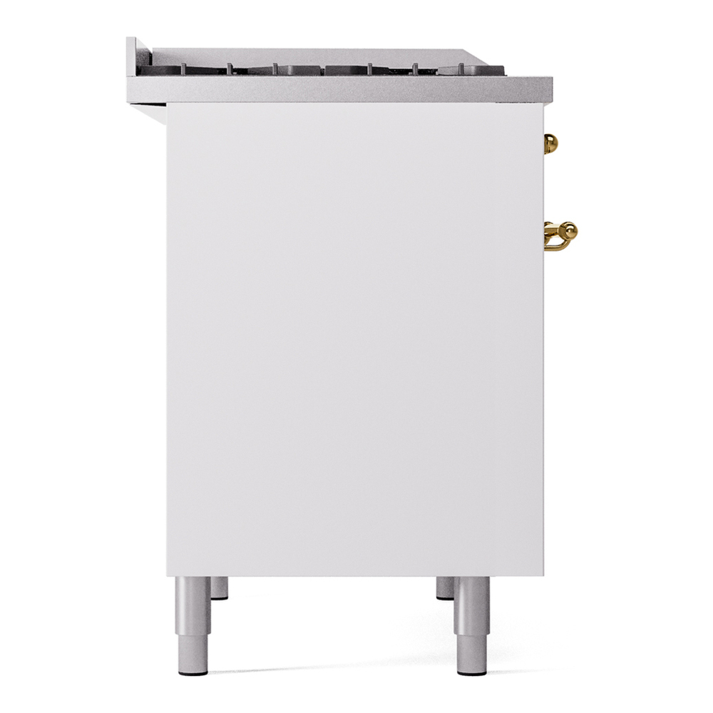 ILVE UPD40FNMPWHG Nostalgie II 40 inch Dual Fuel Range with Double Ovens, 6 Burners and Griddle (Natural Gas, Triple Glass Door, White, Brass) 12 ILVE UPD40FNMPWHG Nostalgie II 40" Dual Fuel Range, left side view