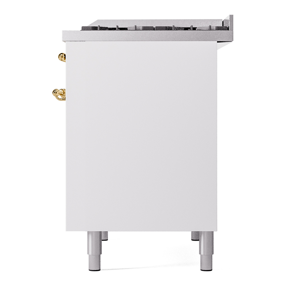 ILVE UPD40FNMPWHG Nostalgie II 40 inch Dual Fuel Range with Double Ovens, 6 Burners and Griddle (Natural Gas, Triple Glass Door, White, Brass) 13 ILVE UPD40FNMPWHG Nostalgie II 40" Dual Fuel Range, right side view