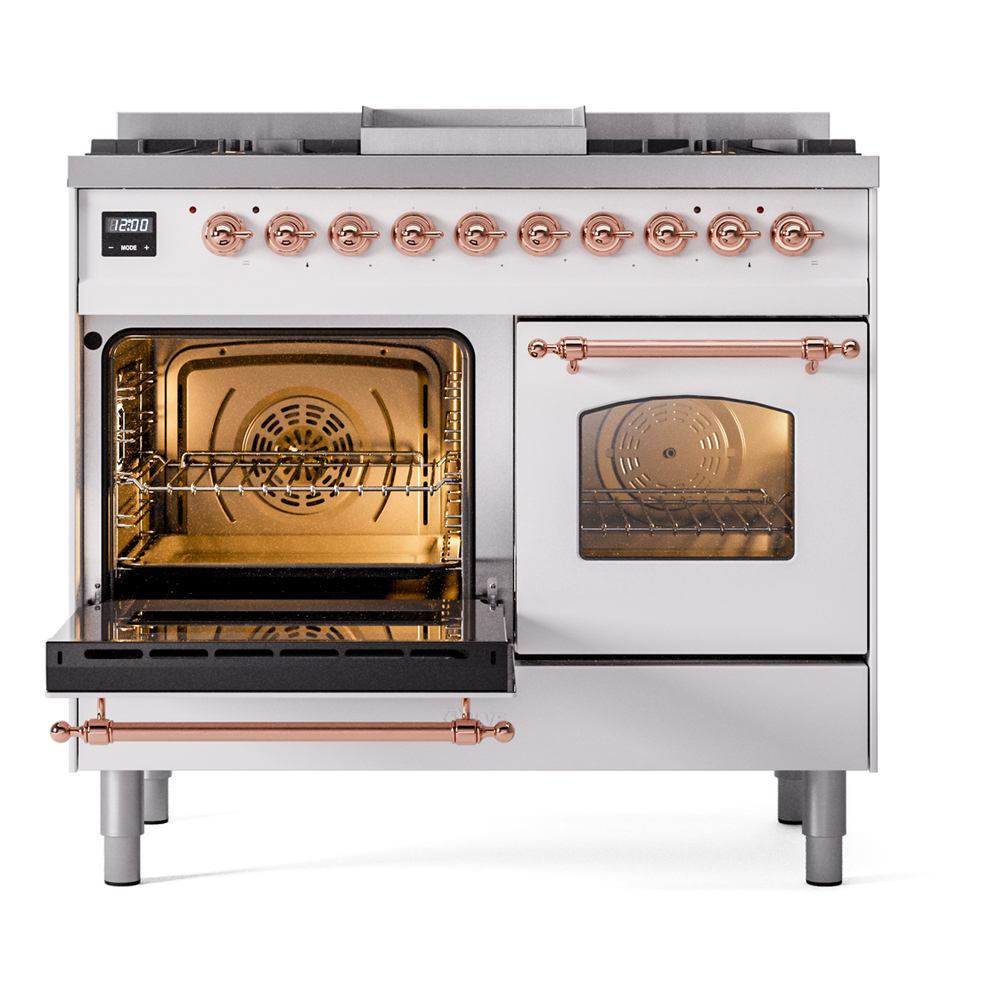 ILVE UPD40FNMPWHPLP Nostalgie II 40" Dual Fuel Range, main oven door opened
