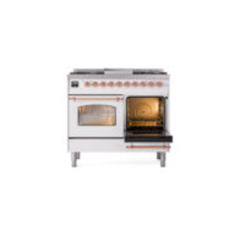 ILVE UPD40FNMPWHPLP Nostalgie II 40" Dual Fuel Range, side oven door opened